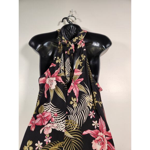BLOOMS IN THE CITY Sleeveless Halter Maxi Dress Womens L Black Red Floral Lilies - Picture 8 of 10